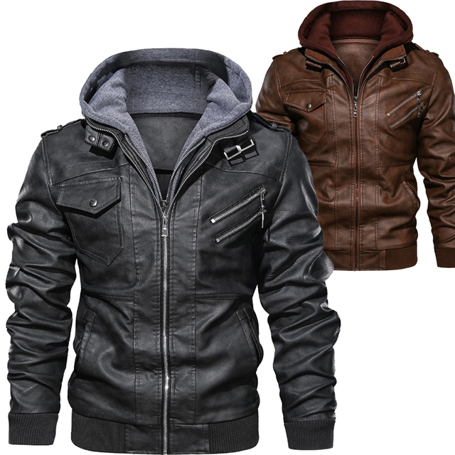 2022 Winter Fashion Motorcycle Leather Oversized Jacket Men Slim Fit Pu Leather Waterproof Warm Hooded Leather Jacket Coats