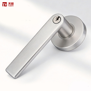 Tianyi Brushed Stainless Steel Door Handle Lever <b>Lock</b> Round Rosette <b>Keyed</b> Entry Modern Interior Bedroom Hardware Lockset - Product Image 1