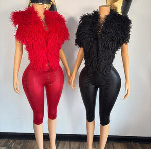 Neues Damen 2-Teiliges Outfit Rückenfreies Kunstfell-Top und Schlangenmuster-Shorts Vintage Zweiteiler Set Damen Kombi-Set - Product Image 6