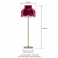 Lampadaire victorien en velours E26, rouge bordeaux, avec abat-jour à franges festonnées en forme de pétales, en laiton, pour salon, chambre et bureau