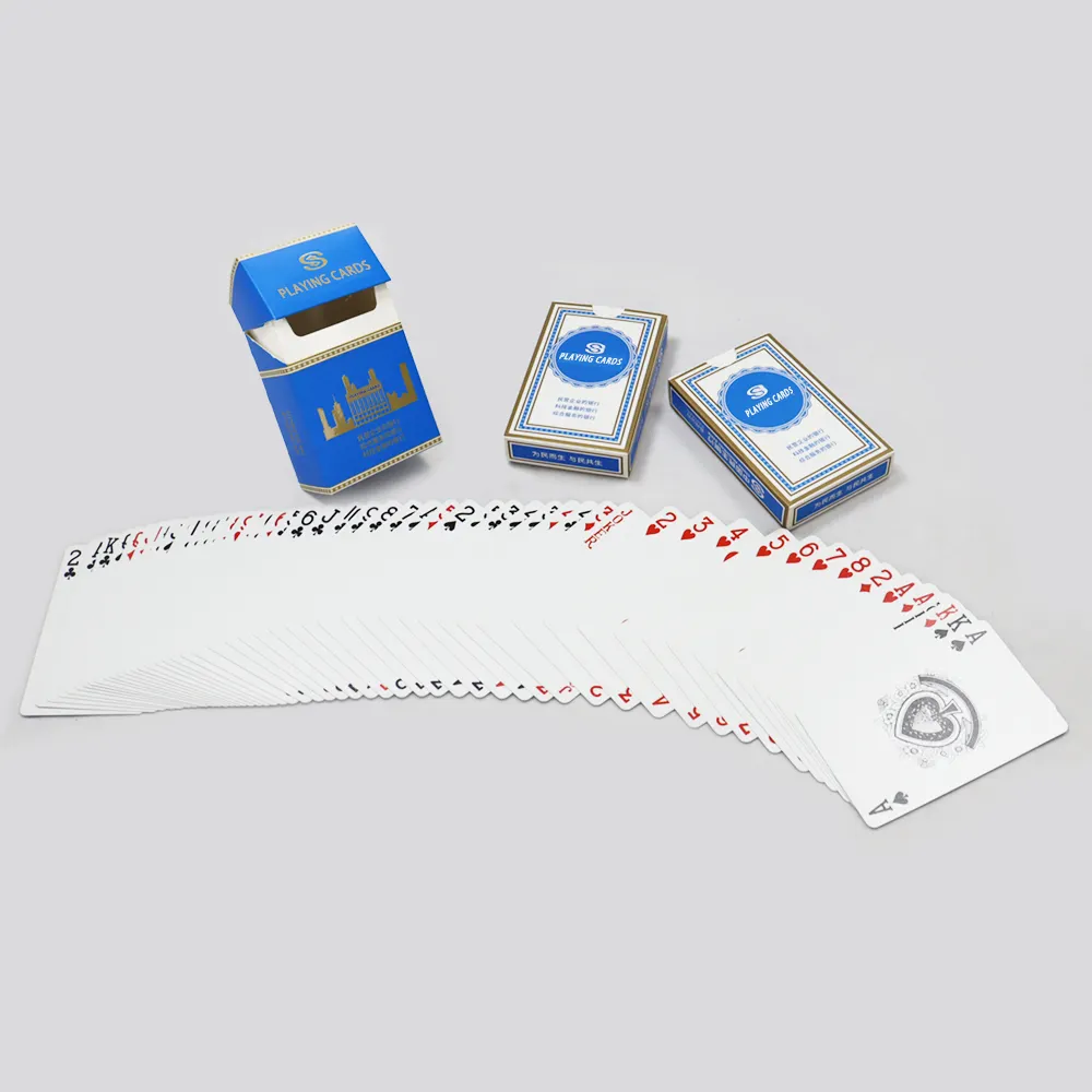 Papel de impresión personalizado dos barajas naipes diseño de alta calidad caja de cigarrillos de publicidad baraja de cartas de póquer con caja