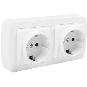 double prise Schuko 2p+t blanche pour montage mural, idéale pour les installations électriques dans les foyers et les bureaux. - Product Image 1