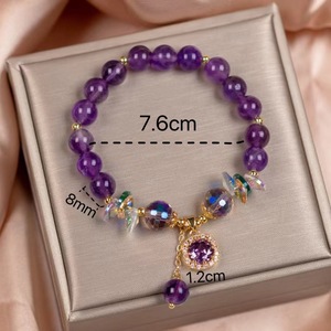 Pulseira de Contas Roxas Artesanal Vintage Simples Estilo Ins para Mulheres, Pulseira de Ametista com Charme, Pulseira Amuleto da Sorte - Product Image 5