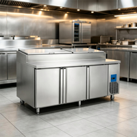 Table de préparation réfrigérée professionnelle pour buffet, avec refroidissement par air et vitrine réfrigérée pour salades