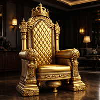 Fauteuil Trône Doré Prix Usine, Chaise de Salon en Cuir Capitonnée Diamant, Mobilier de Luxe à Dossier Haut pour Maison de Style Palais