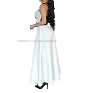 Bestseller Women's Color-Block Tube Top & High-Waist A-Line <b>Skirt</b> Elegant Two-Piece Set Fashion - Product Image 2