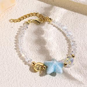 Pulsera de cristal de piedra <span class=keywords><strong>natural</strong></span> irregular tejida a mano al por mayor, pulsera ajustable con cuentas de grava, pulsera de concha de estrella de mar - Product Image 2