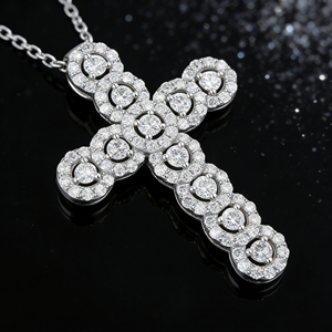 CUSTOM SILVER 10K/14K/18K GOLD PLATED LAB GROWN CVD DIAMOND CLASSIC ENGAGEMENT GIFT SWEATER <b>CHAIN</b> NECKLACE <b>CROSS</b> PENDANT - Product Image 2