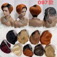 Promotion pas cher prix lutin boucles dentelle avant perruques coupe courte 13*4 dentelle frontale perruque humain cheveux brésiliens perruque