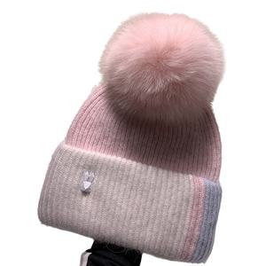 <span class=keywords><strong>Bonnet</strong></span> en tricot acrylique angora de luxe de qualité supérieure avec <span class=keywords><strong>pompon</strong></span> <span class=keywords><strong>amovible</strong></span> en vraie fourrure de renard véritable et manchette rayée - Product Image 3