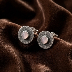 Ear enlace oem odm Vintage 925 Sterling Silver Round Rose Quartz <b>Stud</b> <b>Earrings</b> Custom Wholesale Ethnic Jewelry For Women - Product Image 3