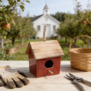 Nichoir sphérique en céramique bleu brillant avec accents de colombes - Décoration suspendue pour jardin de style <span class=keywords><strong>ferme</strong></span> - Product Image 3