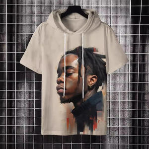 Camiseta de Manga Corta con Capucha para Hombre, 100% Algodón, Talla Grande, Transpirable, Diseño Artístico Estampado, Ropa Casual - Product Image 1