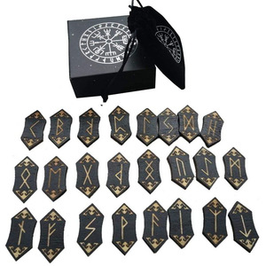 Jeu de rune en bois vikings, 6 pièces, géométrique spirituel, méathlétique, jeu de sculpture en bois, perles de rune en métal, découpé au <span class=keywords><strong>laser</strong></span> - Product Image 1