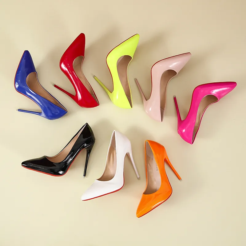 Ladies Shiny Candy Color Pump Shoes 10CM Women Pointed Toe High Heel Office Elegant Sexy Dress Shoes