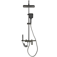 Ensemble de douche thermostatique OEM en aluminium gris anthracite, finition PVD brossé, avec pommeau pluie 4 fonctions, barre coulissante à poignée unique, pour appartement et hôtel
