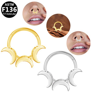 Anneau de nez en titane avec design lune en zircon, bijoux de piercing en alliage F136 pour le nez - Product Image 2