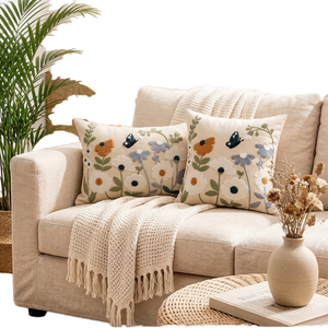 Fundas de Almohada Decorativas Modernas de Algodón con Bordado Chenille, Diseño Floral/Plantas, Reversibles, 18x18 Pulgadas, para Hotel y Hogar - Product Image 1
