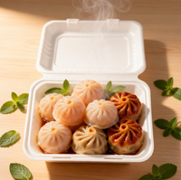 Conteneur à couvercle articulé en pulpe de canne à sucre compostable pour la restauration hôtelière, vaisselle jetable biodégradable en bagasse