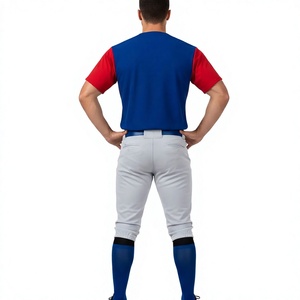 Herren Baseball-Uniform Trikot Blau Rot Polyester Atmungsaktiv V-Ausschnitt Kurzarm LM Logo Erwachsenengröße LONG MISSION INDUSTRY LMI-010 - Product Image 2