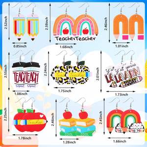 <span class=keywords><strong>Pendientes</strong></span> de Acrílico con Diseño de Maestro - Joyería Ligera con Patrón de Manzana/Lápiz, Suministro al por Mayor, Accesorios para el Regreso a Clases - Product Image 3