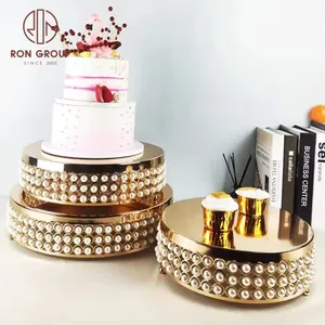 Sang Trọng Pha Lê Vàng Gương Vòng Kim Loại 3 Tier Cupcake Khay Cấp Thực Phẩm Ngọc Trai Bánh Đứng Cho Đám Cưới Sinh Nhật Đảng Trang Trí