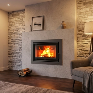 Poêle à bois encastré avec grande fenêtre de visualisation pour intérieur - Product Image 3