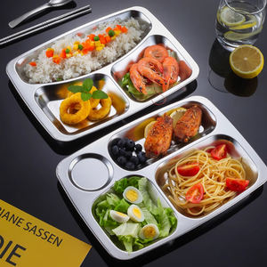 Assiettes à Diviser en Acier Inoxydable, Plateau à Dîner Rectangulaire à <span class=keywords><strong>3</strong></span> Compartiments, Plaques Métalliques pour Enfants Adultes et Enfants, Passe au Lave-Vaisselle - Product Image 4