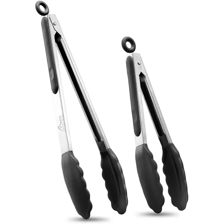 Multifunctional Extra Long Food Grade Silicone Stainless Steel Bbq Kitchen Tongs Set For Grilling