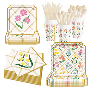 DAMAI - Juego de Vajilla Desechable con Diseño de Flores Silvestres para Fiestas Temáticas de Primavera, Platos y Servilletas de Papel para Bodas y el Día de la Madre - Product Image 2
