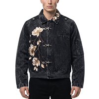 Veste en jean vintage délavée personnalisée pour homme avec broderie florale, manteau en toile épaisse avec fermoir de pompier, veste de travail de type marin ou charpentier