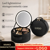 Sac de maquillage en cuir personnalisé avec miroir LED, grande capacité, sac cosmétique portable, nouveau design, miroir de voyage en gros