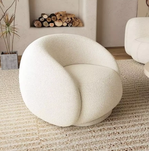 Sofá Perezoso de Lana de Cordero, Silla de Tela Bouclé Blanca Crema, Silla de Acento para Salón de Lana de Cordero, Sofá Individual - Product Image 3