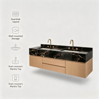 Comptoir de lavabo double en marbre noir et or de luxe, moderne, poli, écologique, étanche, pour salle de bain, villa, hôtel