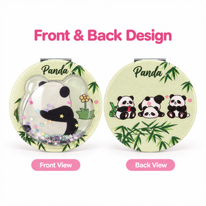 Wholesale Custom Logo Bamboo Forest Panda Liquid Glitter Pocket Mirror Nature Garden Zoo Travel Souvenir Folding Compact Mirror - Product Image 2