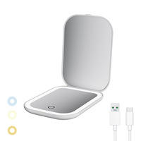 Miroir de maquillage à LED avec lumière tricolore, taille mini, écran tactile, style bureau, cadre en plastique, emballé