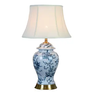 Luxury chinese design lamps ceramic body table lamp indoor beside remote lighting with copper base wholesale price