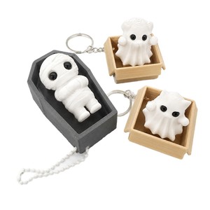 Llavero colgante impreso en 3D, serie Gato Fantasma Momia, clicker antiestrés para dedos, pequeño adorno - Product Image 4