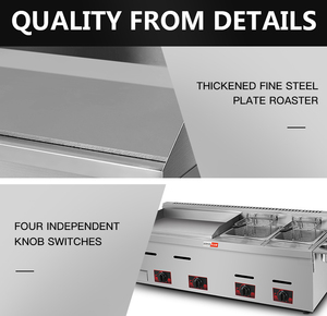 Plancha de Cocina Comercial de Acero Inoxidable, Parrilla para Hamburguesas, Freidora, Plancha de Gas con Superficie Plana y Acanalada - Product Image 3