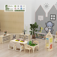Hikeylove Meubles Montessori modernes pour enfants d'âge préscolaire, ensemble de table en bois pour tout-petits, 4 places, écologique, pour maternelle, garderie, crèche