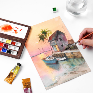 Boîte à aquarelle en <span class=keywords><strong>bois</strong></span> de noyer avec couvercle, 24 compartiments amovibles pour demi-palettes, boîte d'artisanat en <span class=keywords><strong>bois</strong></span> avec pinceaux de voyage pour la peinture - Product Image 6
