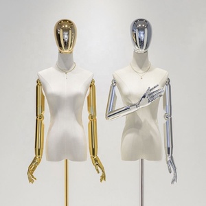Colore personalizzato abito da sposa oro cromato <span class=keywords><strong>braccio</strong></span>/testa manichino Mujer <span class=keywords><strong>donna</strong></span> abbigliamento Display lino mezzo corpo manichino femminile con <span class=keywords><strong>braccio</strong></span> - Product Image 3