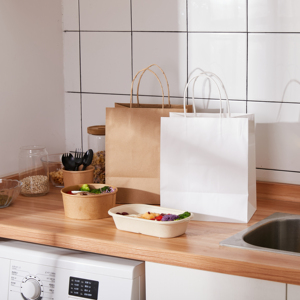 High Quality Hot Selling Coffee Paper <b>Bags</b> Handles Kraft Food Grade Offset Printing Recyclable Salad Sushi Shopping <b>Bags</b> - Product Image 5