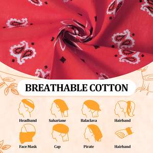 <span class=keywords><strong>Pañuelo</strong></span> Multifuncional de Algodón Transpirable Rojo Grande de 22x22 Pulgadas con Diseño Paisley, <span class=keywords><strong>Pañuelo</strong></span> de Vaquero, Diadema, Pañuelos para la Cabeza al por Mayor - Product Image 4