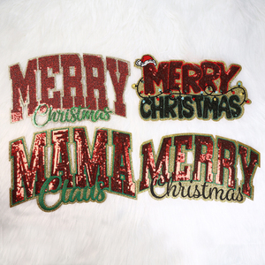 Wholesale Custom Twill Iron-<b>On</b> Patches Embroidered Christmas Glitter Western Patch with Sequins for Clothing and Hat Use - Product Image 1