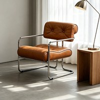 Fauteuil de salon minimaliste en acier inoxydable, style vintage tendance, pour salons, cafés et salons de thé - Chaise de loisirs design en éponge