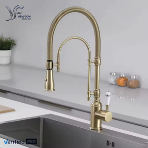 <span class=keywords><strong>Robinet</strong></span> de cuisine rétro YF 2026 en laiton brossé doré, avec douchette extractible, eau chaude et froide, pour salle de bain - Product Image 1