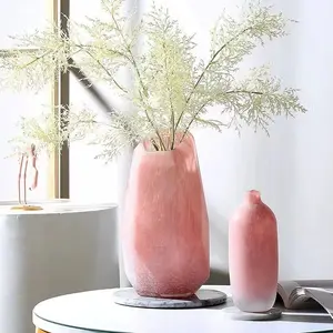 Nordic Light Luxury Pink Cut Small Mouth Handmade Colored Glaze Vase Model Room Home Guest Room Bedroom Decorations Ornaments