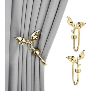 European Style Curtain <b>Wall</b> <b>Hooks</b> <b>Gold</b> Stainless Steel Leaf Design For Drapes And Curtains - Product Image 1