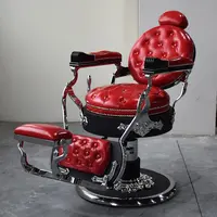 Antika tarzı kırmızı gümüş kuaför dükkanı saç şekillendirici sandalye Salon berber koltuğu satılık